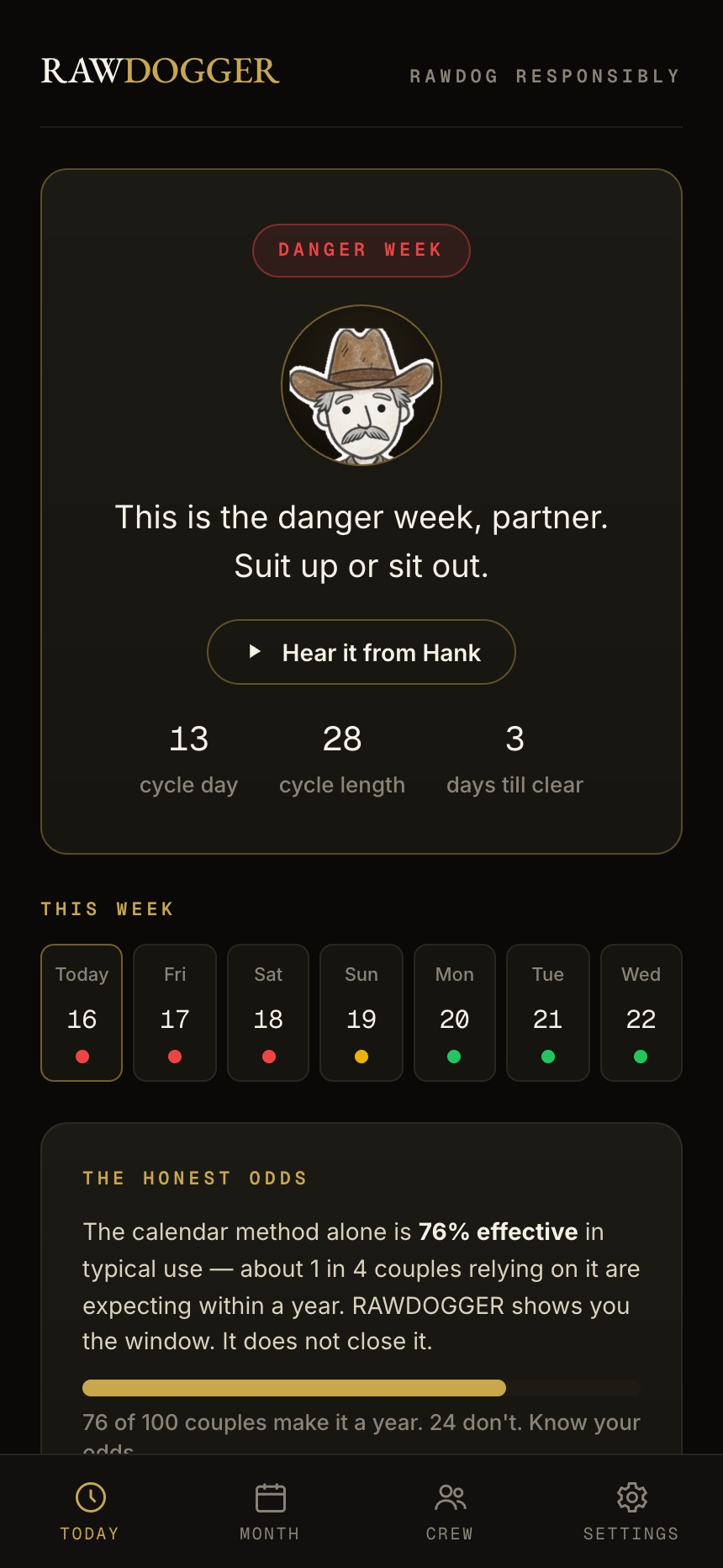 RAWDOGGER danger-week report screen